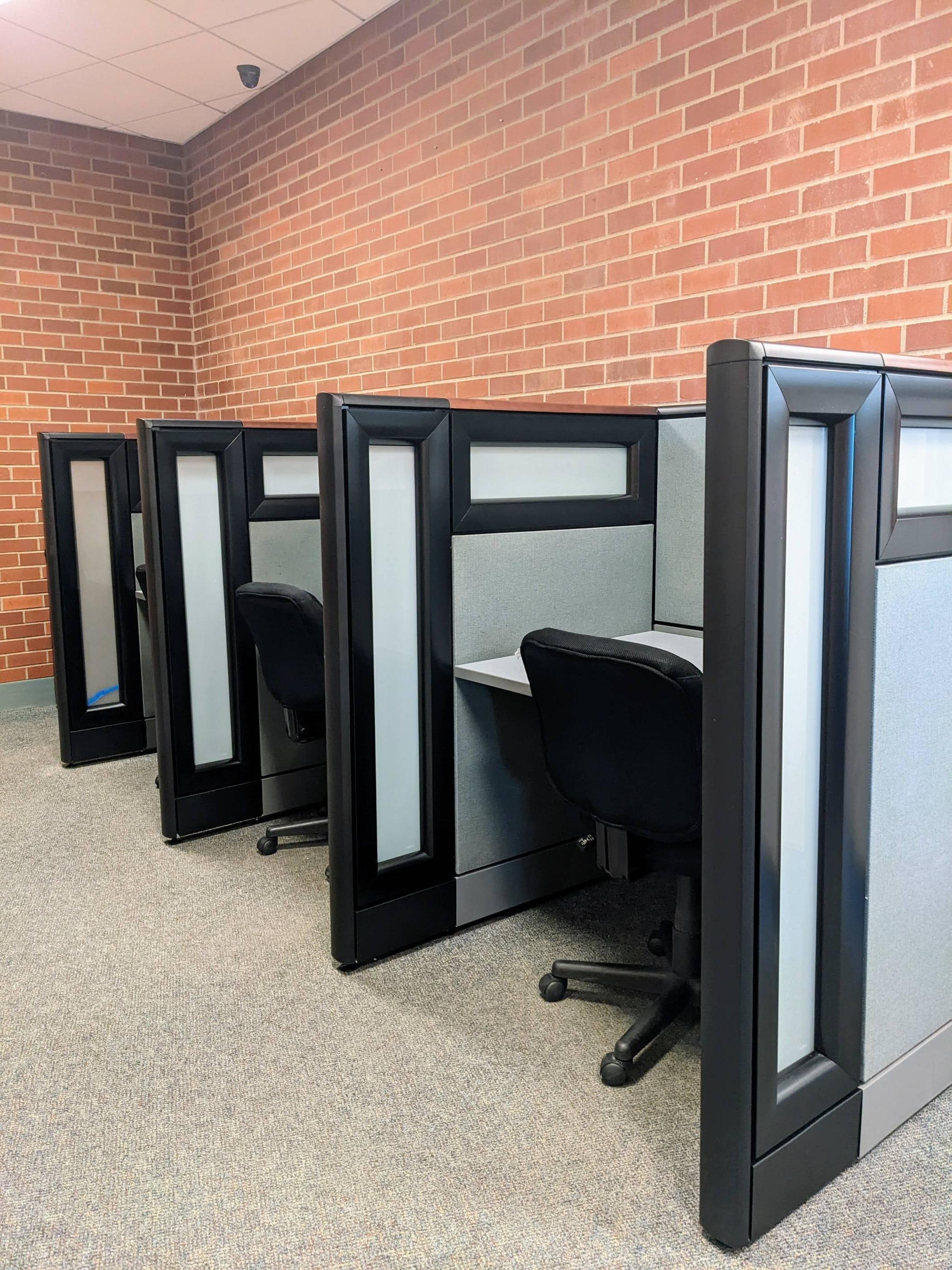 Distraction Reduced testing area -three cubicles with rolling chairs